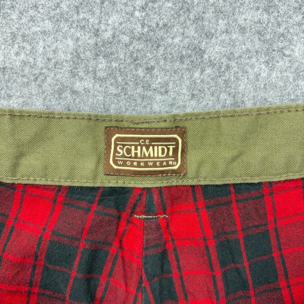 CE Schmidt Pants Mens 38x32 Green Flannel Lined Carpenter Relaxed Fit Work Jeans